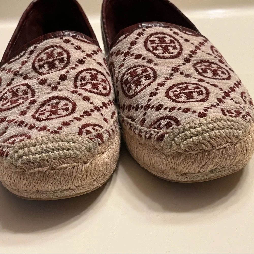 Tory Burch Burgundy Logo Espadrille Slip-On
